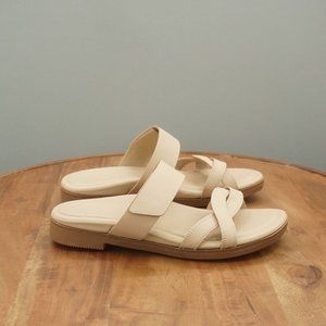 Abeo Womens Kyla Slide Two Strap Sandals Size 8.5 Neutral Beige Leather